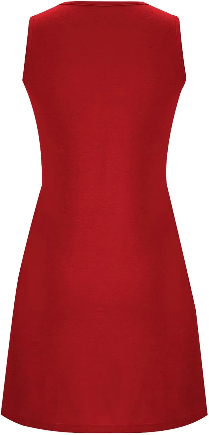 2024 Women's Loose Casul Sleeveless Solid Ruffle Crew Neck Sundresses with Pockets A-Line Beach Vacation Mini Dress