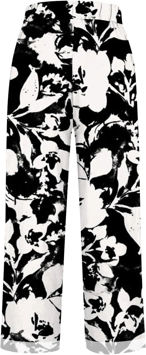 2025 Cotton Linen Pants Women Summer Elastic Waist Crop Pant Plus Size Straight Leg Slack Casual Trouser with Pocket