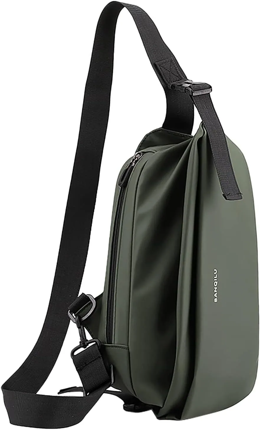 2025 New Men's Light Casual One Shoulder Fashion Vertical Zip Crossbody Bag Leather Shoulder Bag for (Green, One Size)
