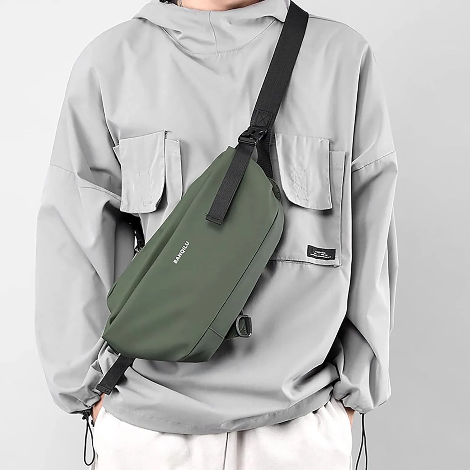 2025 New Men's Light Casual One Shoulder Fashion Vertical Zip Crossbody Bag Leather Shoulder Bag for (Green, One Size)