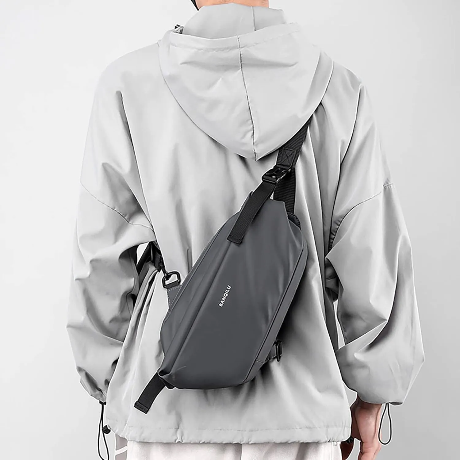 2025 New Men's Light Casual One Shoulder Fashion Vertical Zip Crossbody Bag Leather Shoulder Bag for (Grey, One Size)
