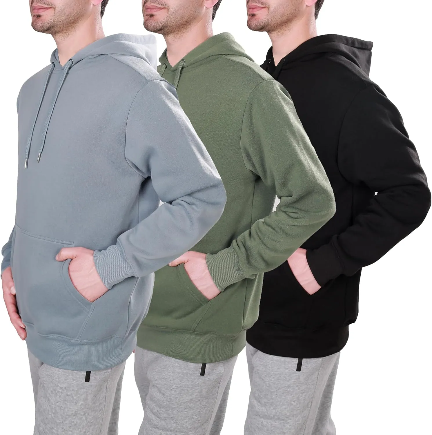 3 Pack Mens Fleece Hoodie Long Sleeve Lightweight Athletic Workout Sweatshirt for Men with Pockets