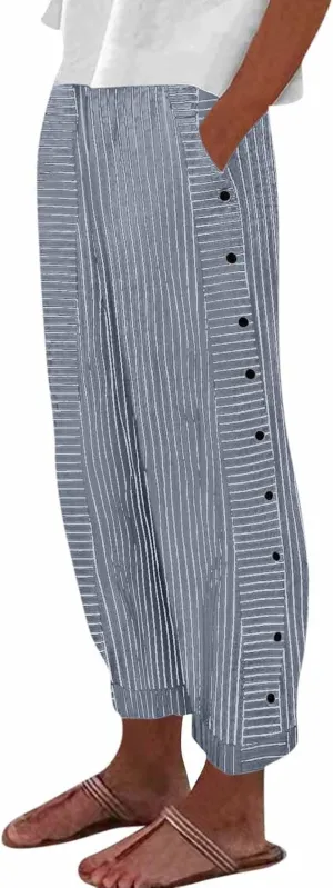ADHOWBEW Cotton Linen Pants Women Summer 2025 Trendy Cover Ups Flowy Elastic Waist Loose Fit Comfy Casual Trousers Slacks