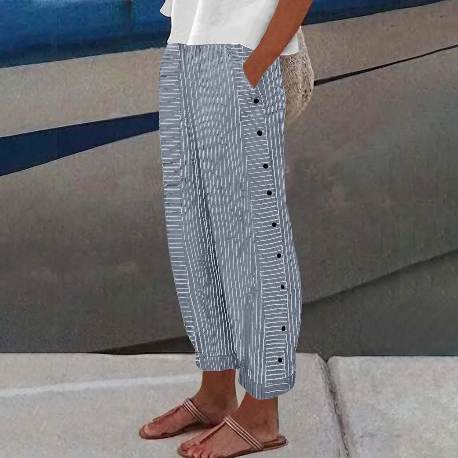 ADHOWBEW Cotton Linen Pants Women Summer 2025 Trendy Cover Ups Flowy Elastic Waist Loose Fit Comfy Casual Trousers Slacks