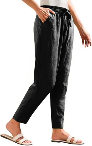 ADHOWBEW Linen Pants Women Work Petite Casual Cotton Dressy High Waisted Lounge Plus Size Stretch Pants Bottoms
