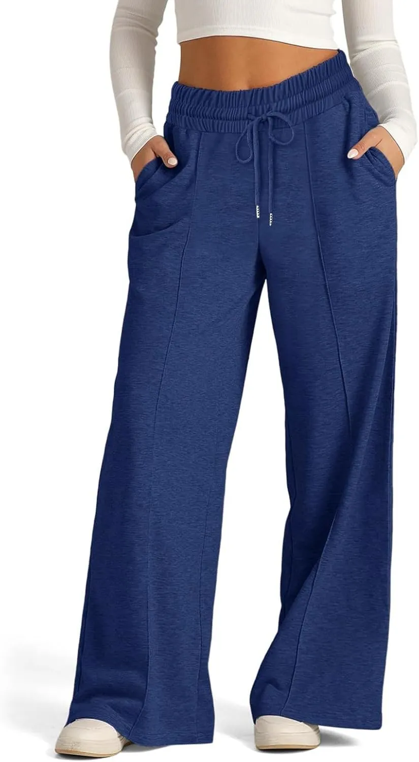ADHOWBEW Sweat Pants for Womens 2025 Wide Leg High Rise Casual Trendy Elastic Waist Comfy Athletic Joggers