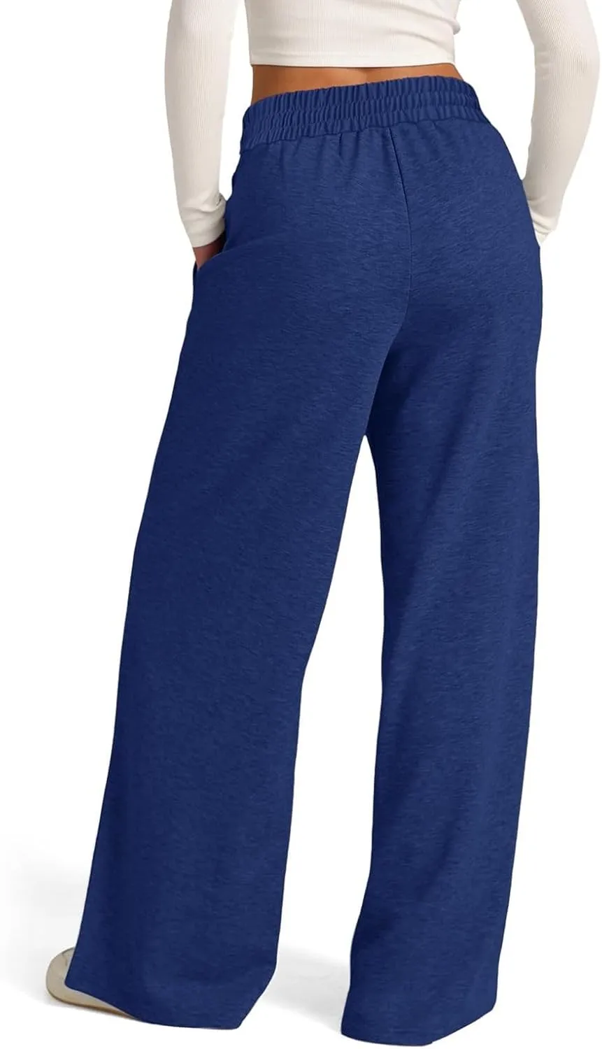 ADHOWBEW Sweat Pants for Womens 2025 Wide Leg High Rise Casual Trendy Elastic Waist Comfy Athletic Joggers