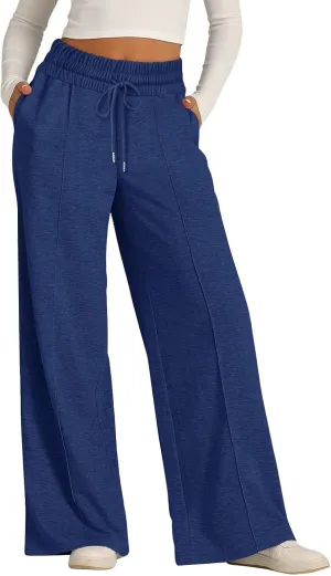 ADHOWBEW Sweat Pants for Womens 2025 Wide Leg High Rise Casual Trendy Elastic Waist Comfy Athletic Joggers