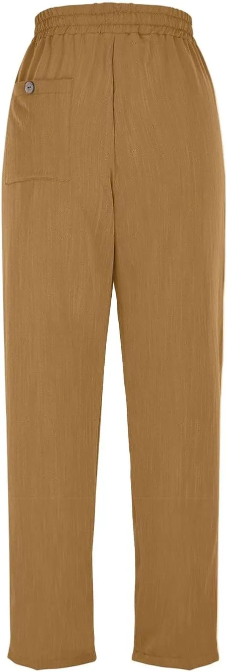 ADHOWBEW Women Capri Pants Cotton Casual Trendy High Waist Summer Comfy Wide Leg Flowy Lounge Bottoms with Pockets