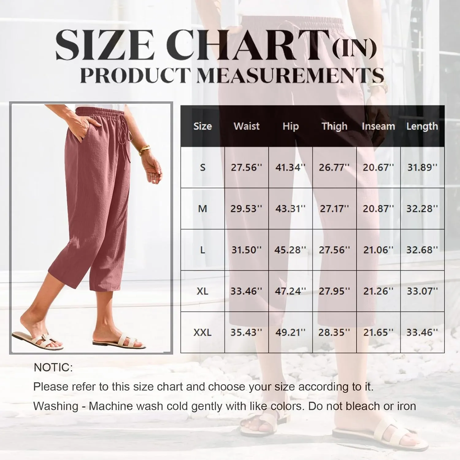 ADHOWBEW Women Capri Pants Cotton Casual Trendy High Waist Summer Comfy Wide Leg Flowy Lounge Bottoms with Pockets