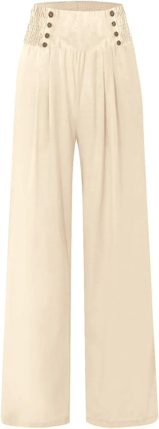 ADHOWBEW Womens Linen Pants Dressy High Waisted Cotton Work Lounge Plus Size Casual Petite Stretch Flowy Pants
