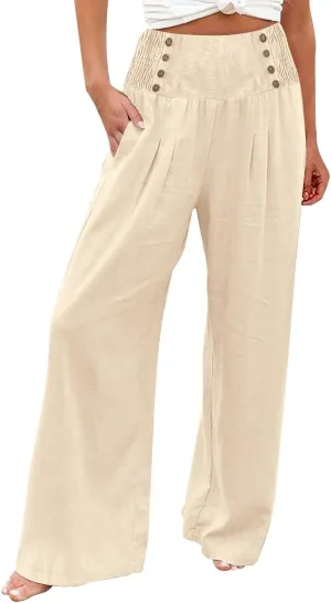 ADHOWBEW Womens Linen Pants Dressy High Waisted Cotton Work Lounge Plus Size Casual Petite Stretch Flowy Pants