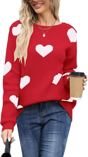 Alsol Lamesa Women's Cute Heart Sweater Pullover Long Sleeve Crewneck Casual Knitted Sweaters