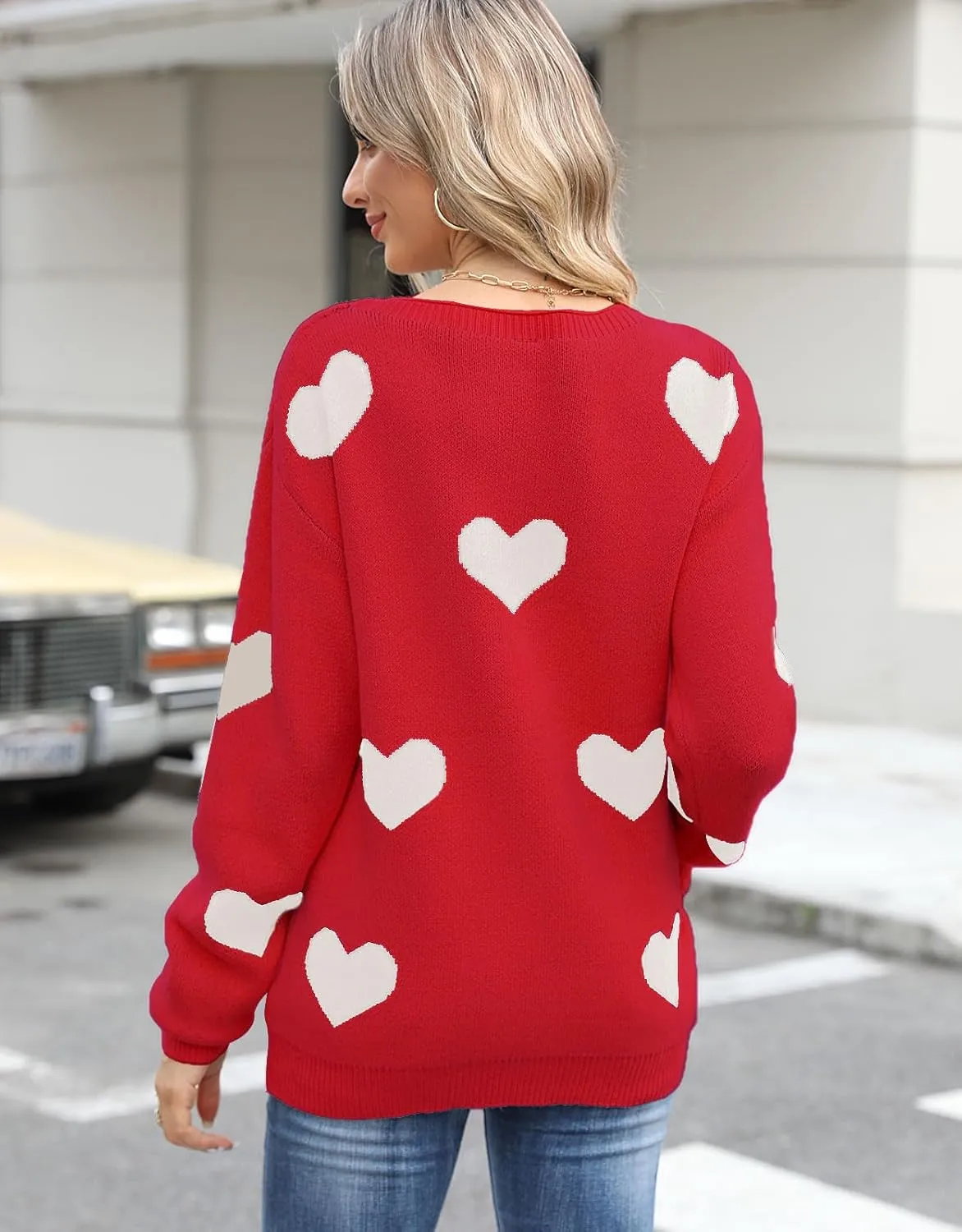 Alsol Lamesa Women's Cute Heart Sweater Pullover Long Sleeve Crewneck Casual Knitted Sweaters