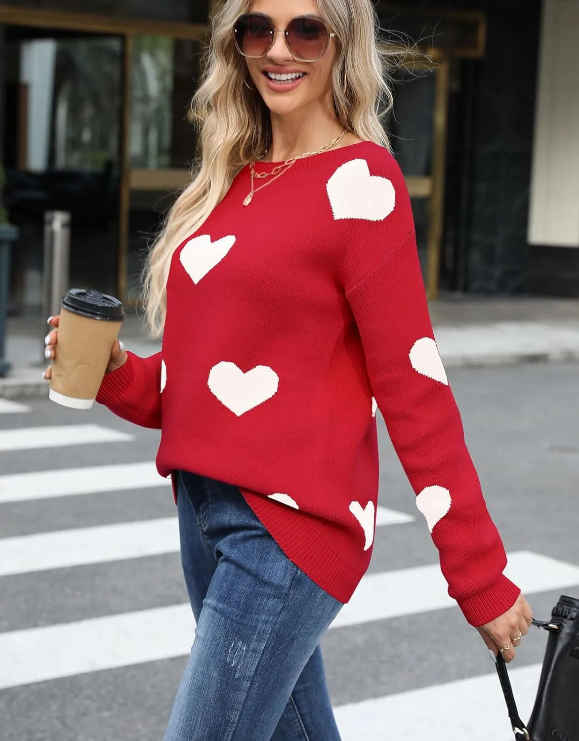 Alsol Lamesa Women's Cute Heart Sweater Pullover Long Sleeve Crewneck Casual Knitted Sweaters