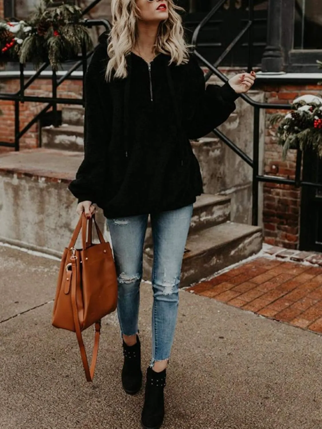 American Trends Oversized Sweatshirts for Women Athletic Womens Sherpa Hoodie Fluffy Women's Hoodies Pullover with Pockets