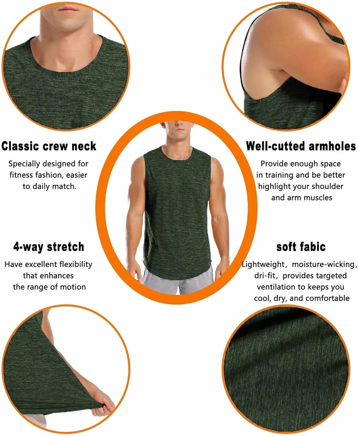 Amussiar Men's 3 Pack Workout Tank Tops Mesh Gym Sleeveless Dry Fit Bodybuilding Shirts Fitness Athletic Muscle Tee