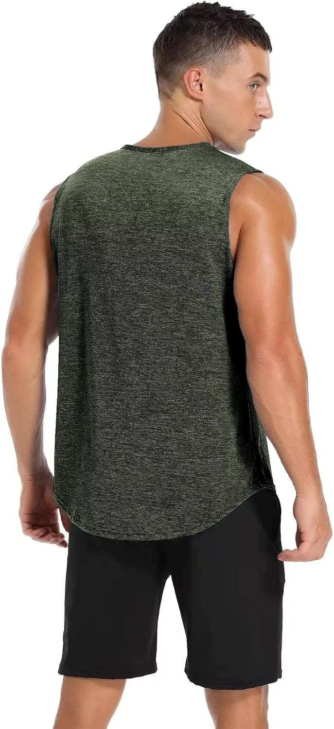 Amussiar Men's 3 Pack Workout Tank Tops Mesh Gym Sleeveless Dry Fit Bodybuilding Shirts Fitness Athletic Muscle Tee