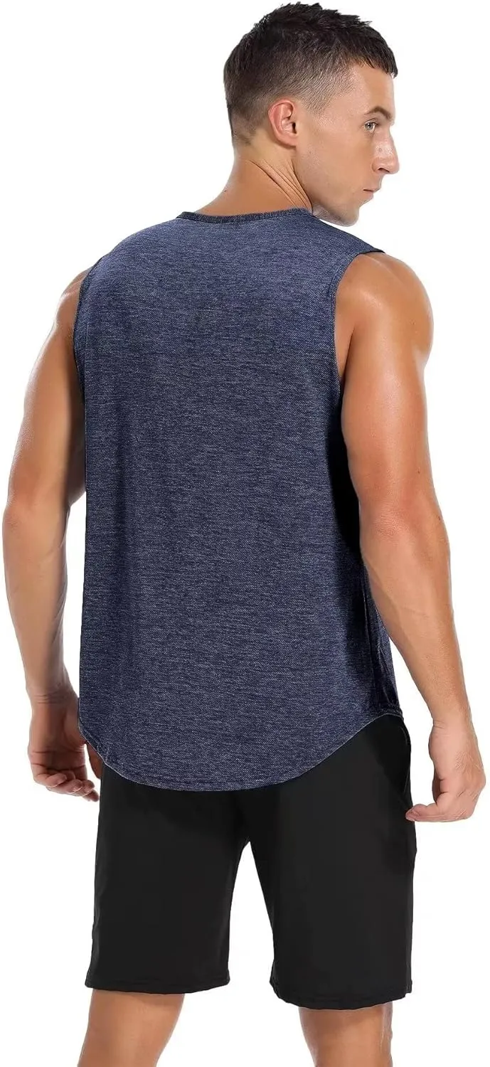 Amussiar Men's 3 Pack Workout Tank Tops Mesh Gym Sleeveless Dry Fit Bodybuilding Shirts Fitness Athletic Muscle Tee