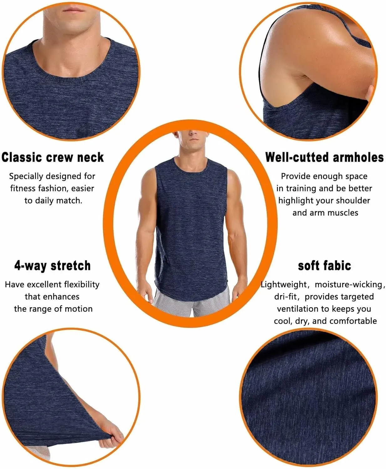 Amussiar Men's 3 Pack Workout Tank Tops Mesh Gym Sleeveless Dry Fit Bodybuilding Shirts Fitness Athletic Muscle Tee