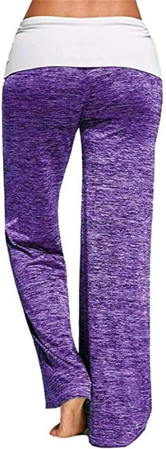 Andongnywell Clearance Women High Waist Drawstring Wide Leg Pants Casual Loose Trousers