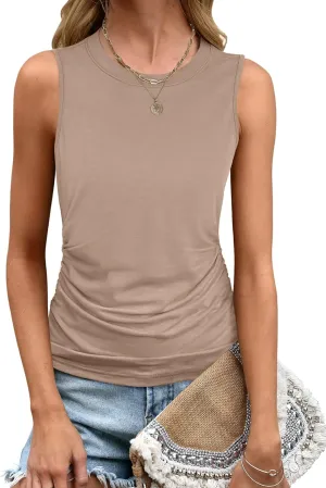 ANRABESS Tank Top for Women Casual Loose Fit Sleeveless Crewneck Ruched Basic Tee Shirts 2025 Summer Trendy Outfits