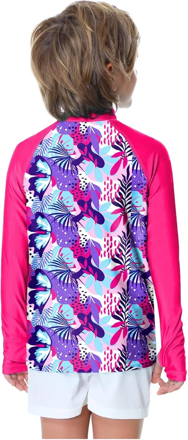 AOBUTE Unisex Kids Zipper Rash Guard Boys UPF 50  UV Protection Sun Shirt with Thumb Hole 3-12 Years