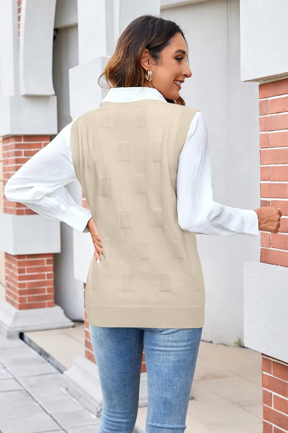Arach&Cloz Womens Sweater Vest 2025 Fashion Sleeveless V Neck Business Casual Tank Knit Pullover Tops Spring Trendy