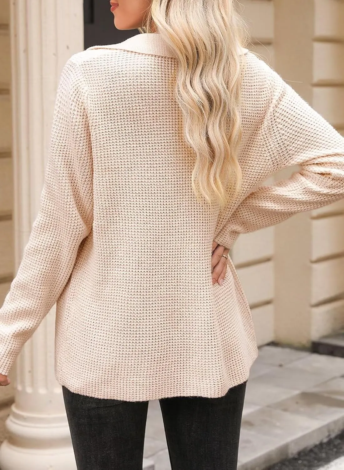 Astylish Women Waffle Knit Shacket Jacket Casual Long Sleeve Sweater Button Down Shirts Dressy Blouse Tops