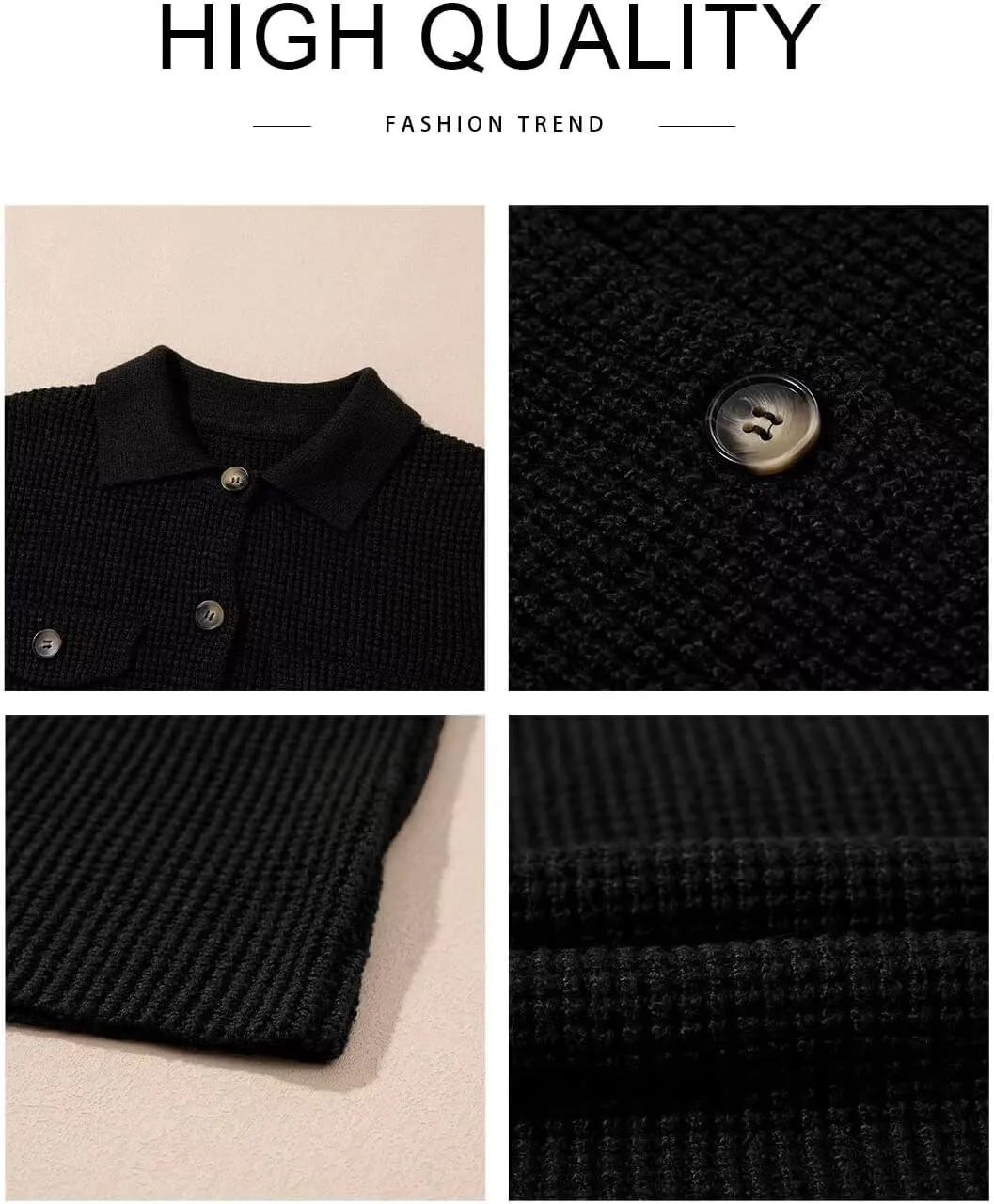 Astylish Women Waffle Knit Shacket Jacket Casual Long Sleeve Sweater Button Down Shirts Dressy Blouse Tops