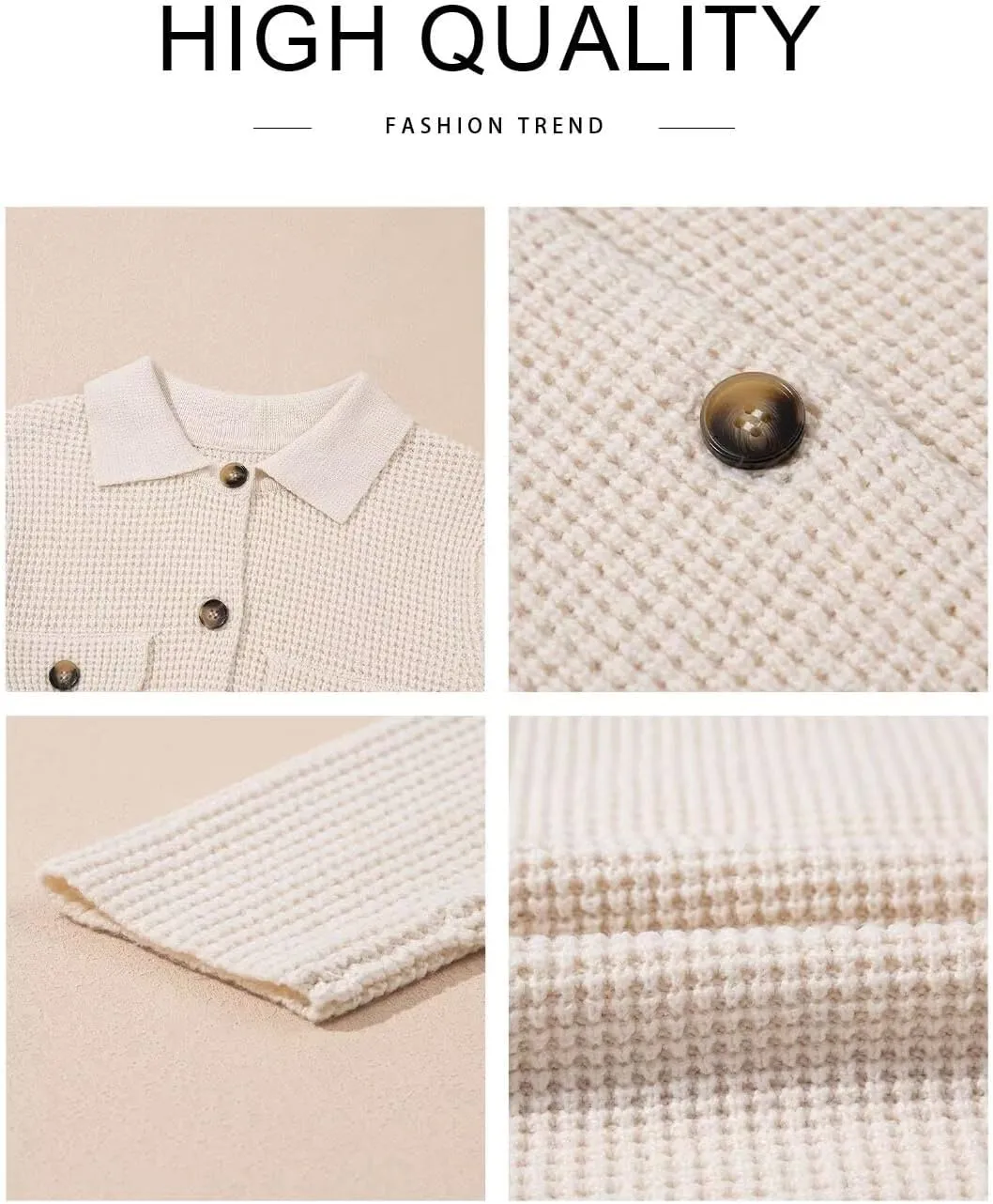 Astylish Women Waffle Knit Shacket Jacket Casual Long Sleeve Sweater Button Down Shirts Dressy Blouse Tops