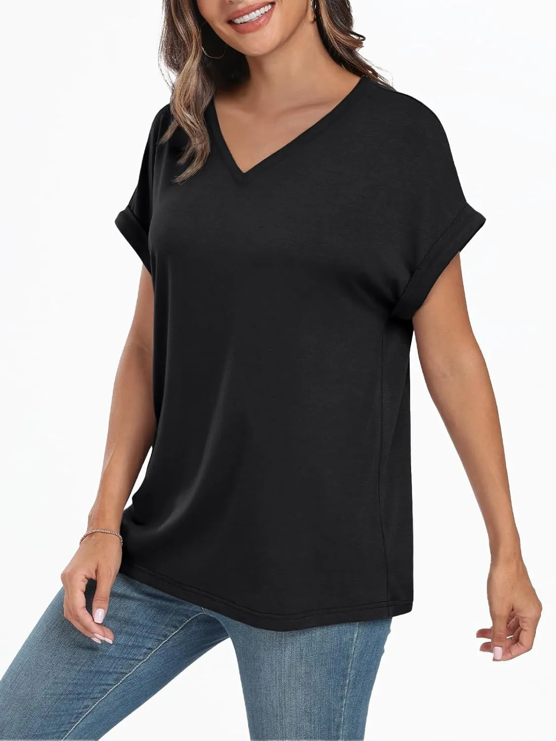 AUTOMET Women's Oversized V Neck Tshirts Casual Basic Short Sleeve Summer Tops Loose Fit 2025 Plain Tee Shirts