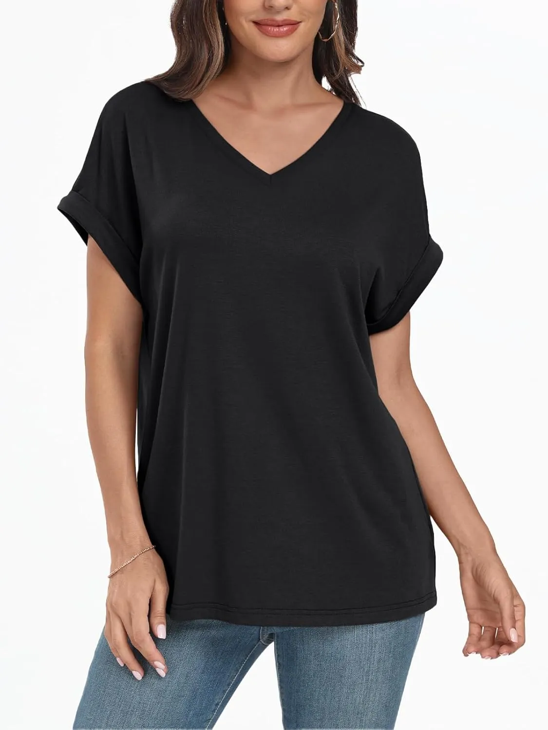 AUTOMET Women's Oversized V Neck Tshirts Casual Basic Short Sleeve Summer Tops Loose Fit 2025 Plain Tee Shirts