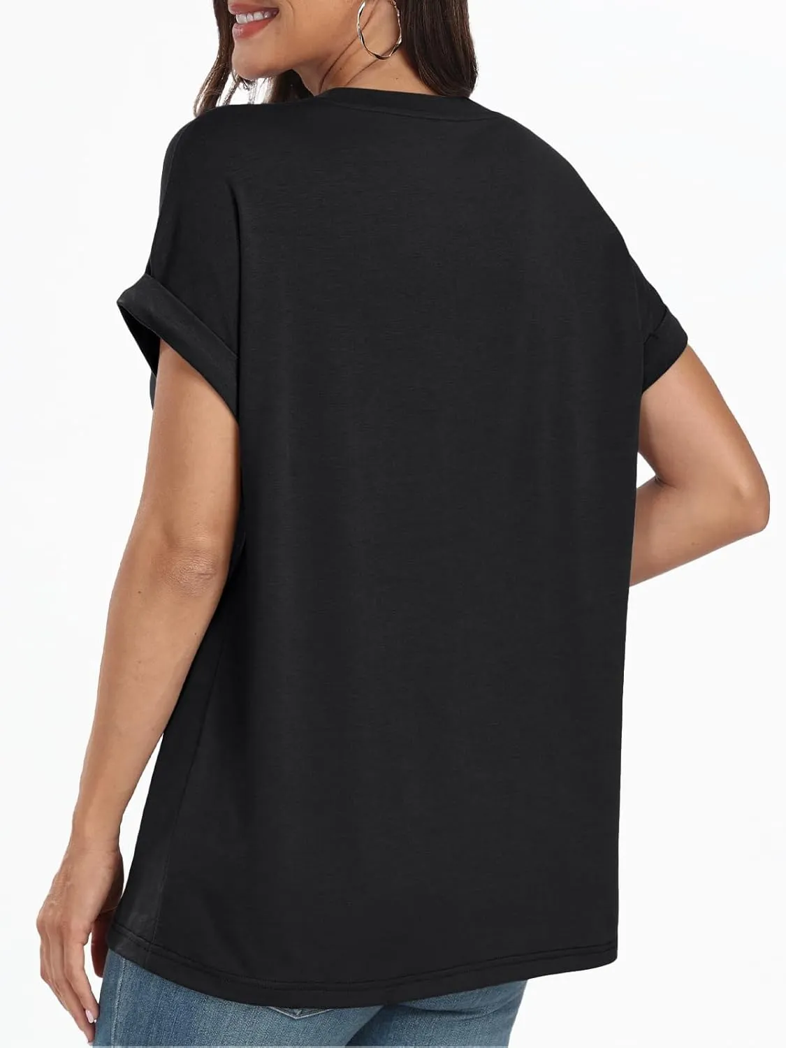 AUTOMET Women's Oversized V Neck Tshirts Casual Basic Short Sleeve Summer Tops Loose Fit 2025 Plain Tee Shirts