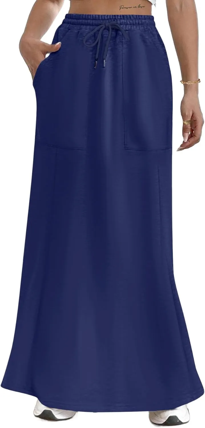 Avanova Women High Waisted Mermaid Skirt Drawstring Pocket Maxi Long Skirt