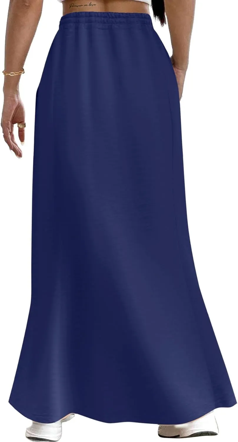Avanova Women High Waisted Mermaid Skirt Drawstring Pocket Maxi Long Skirt