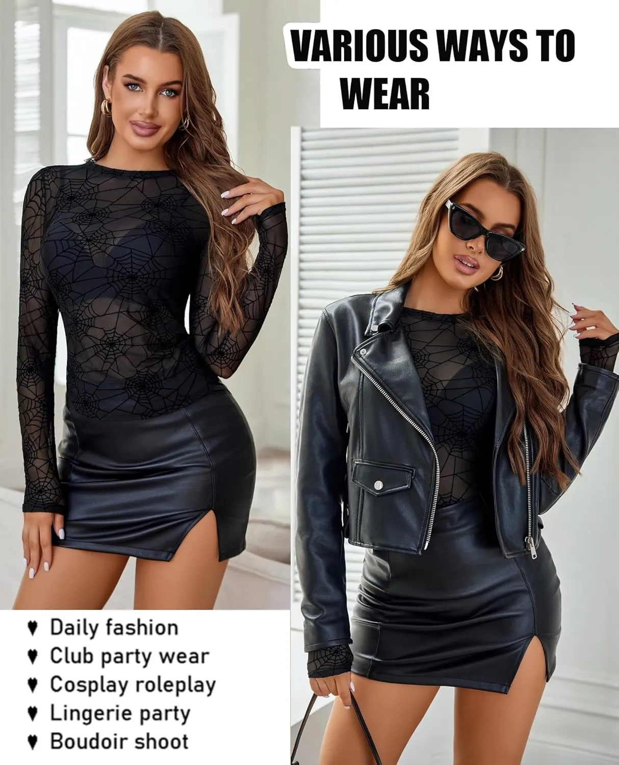 Avidlove Mesh Top for Women Long Sleeve Round Neck Tee Shirt See Through Sheer Blouse Back Hollow Drawstring Slim Fit Shirt