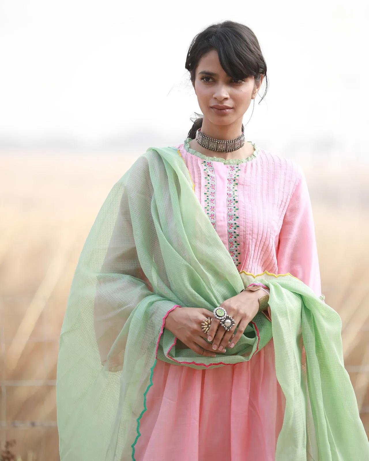 Bagh Pastel Pink Pintuck Kurta Set