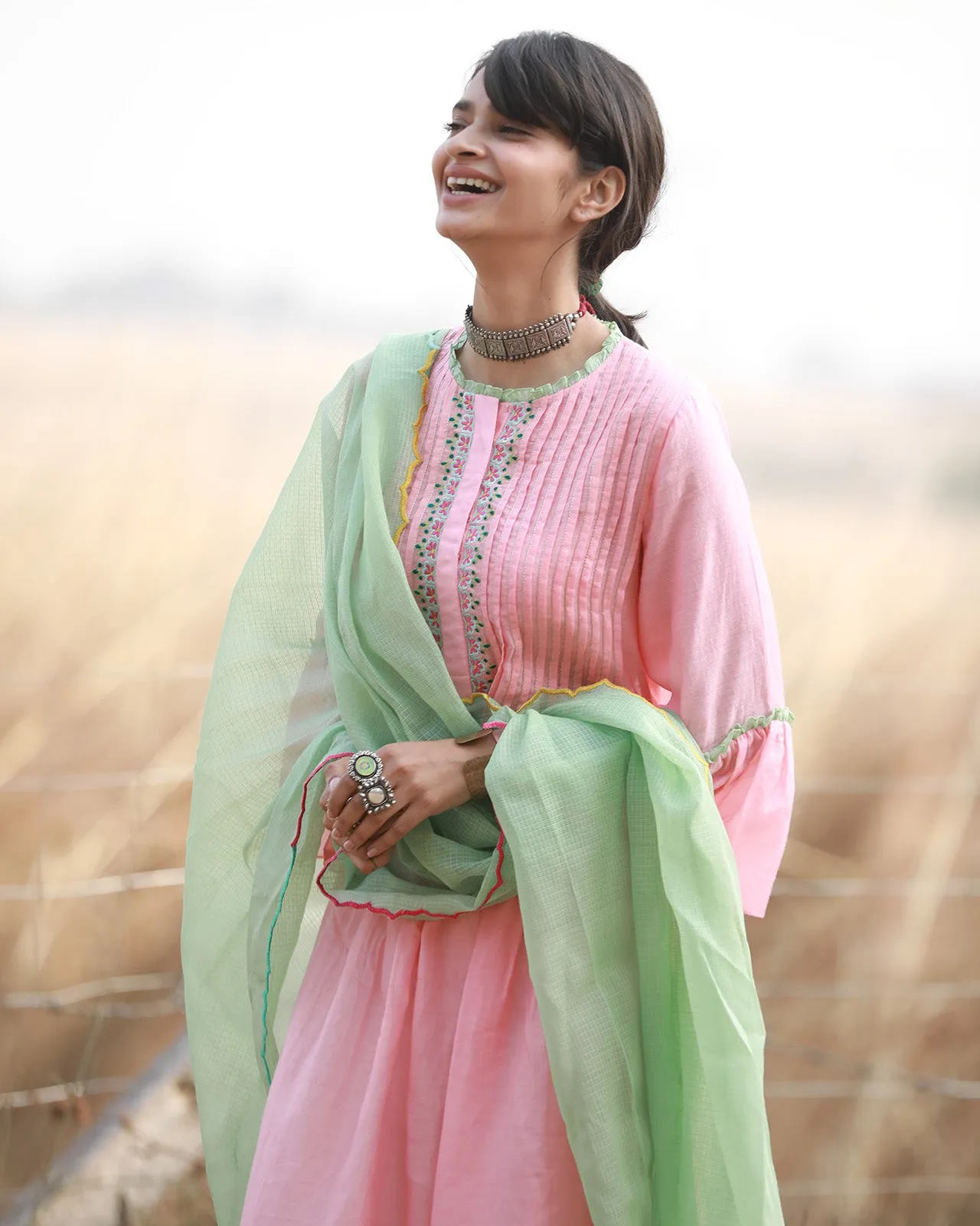 Bagh Pastel Pink Pintuck Kurta Set