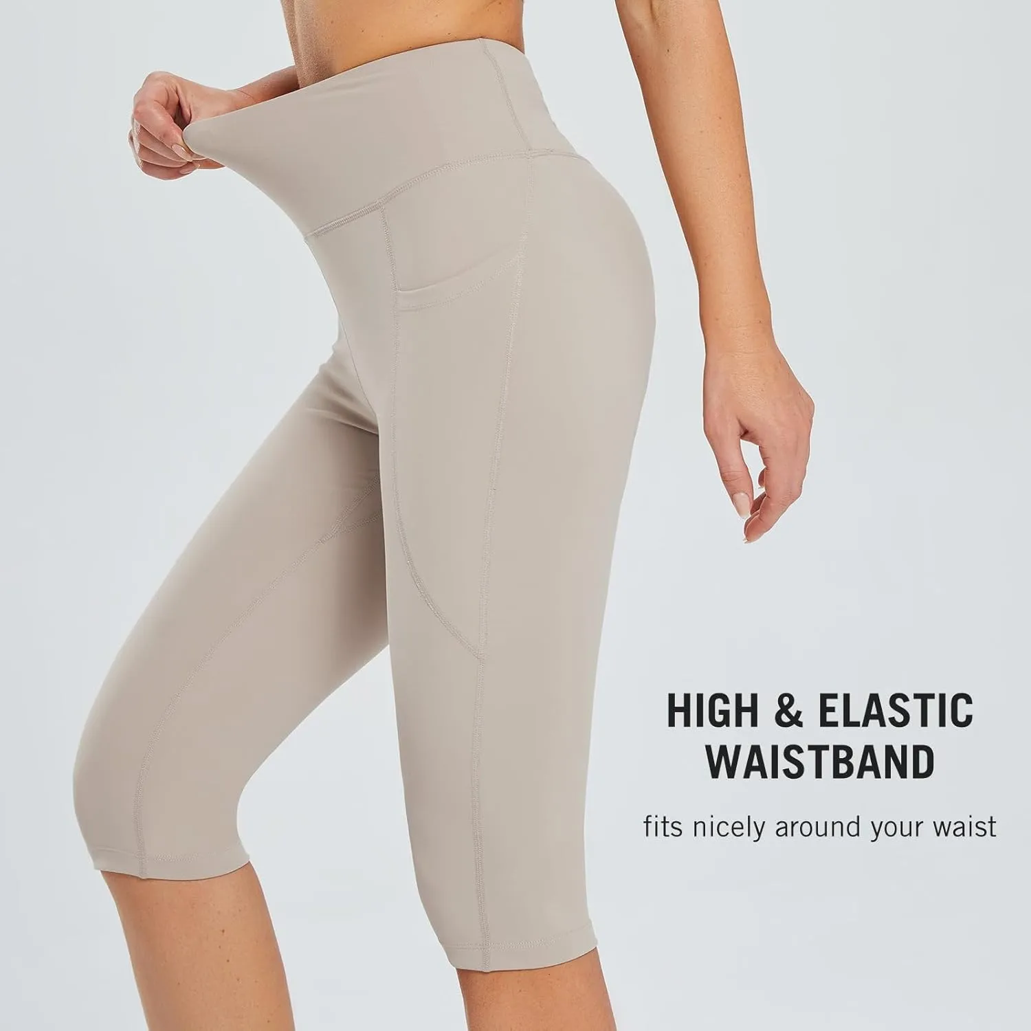 baleaf Women's Capri Leggings with Pockets High Waisted Knee Length Capris Stretch for Casual Yoga Pants Workout Exercise