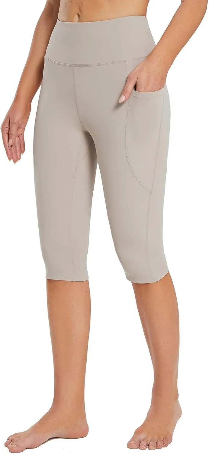 baleaf Women's Capri Leggings with Pockets High Waisted Knee Length Capris Stretch for Casual Yoga Pants Workout Exercise