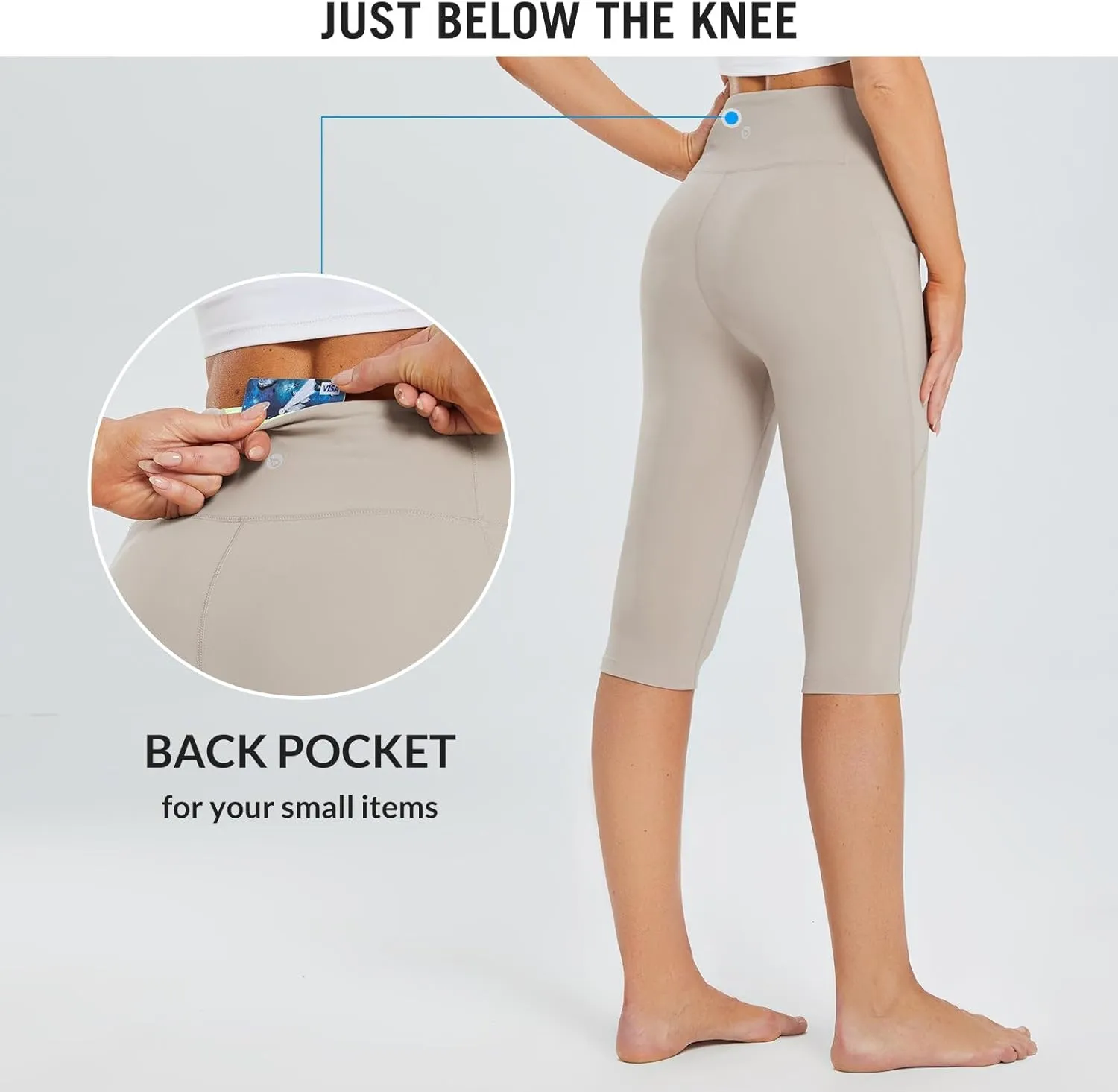baleaf Women's Capri Leggings with Pockets High Waisted Knee Length Capris Stretch for Casual Yoga Pants Workout Exercise