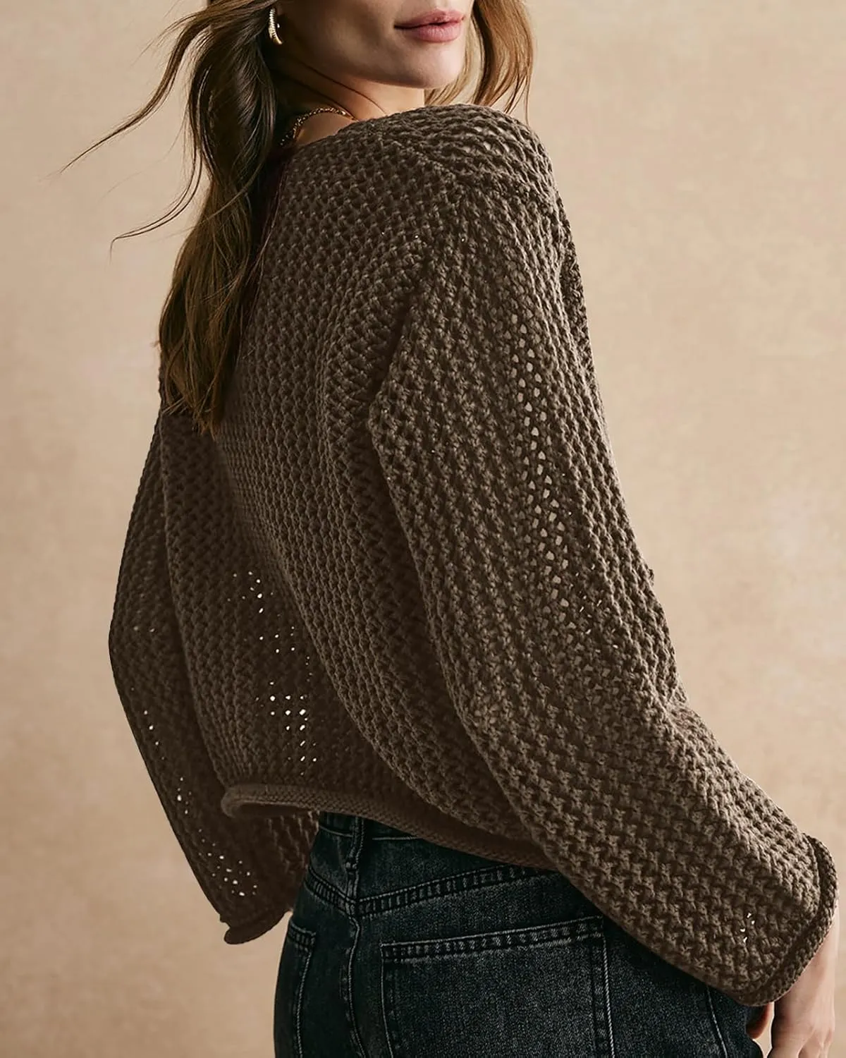 Balimtoy Womens Chunky Cropped Cardigan Long Sleeve Open Front Button Down Loose Cardigan Fall Outerwear with Pockets