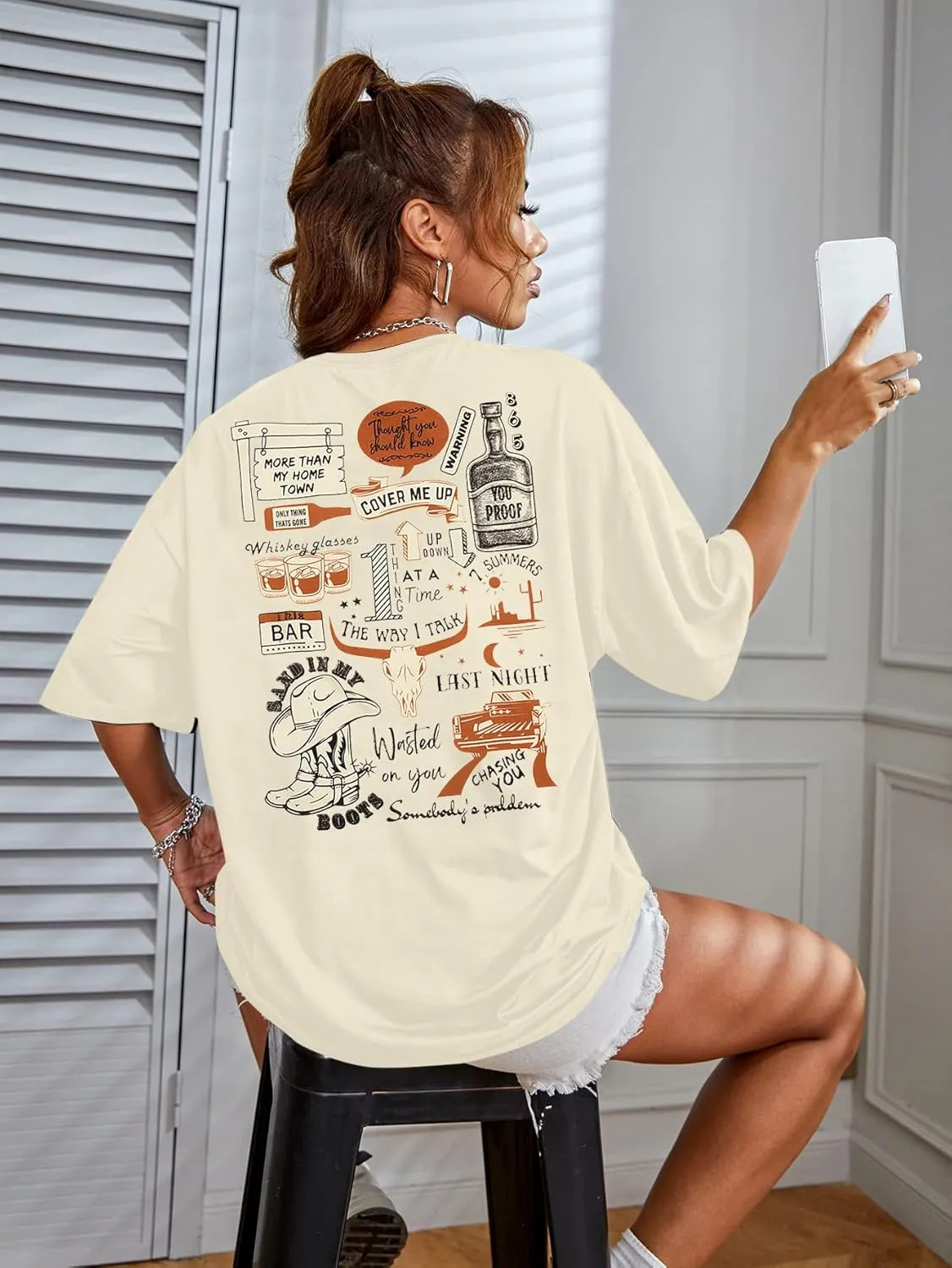 BANGELY Boho Cow Skull Women Country Music T-Shirt Vintage Western Rodeo Graphic Tee 80 90s Music Lover Short Sleeve Top