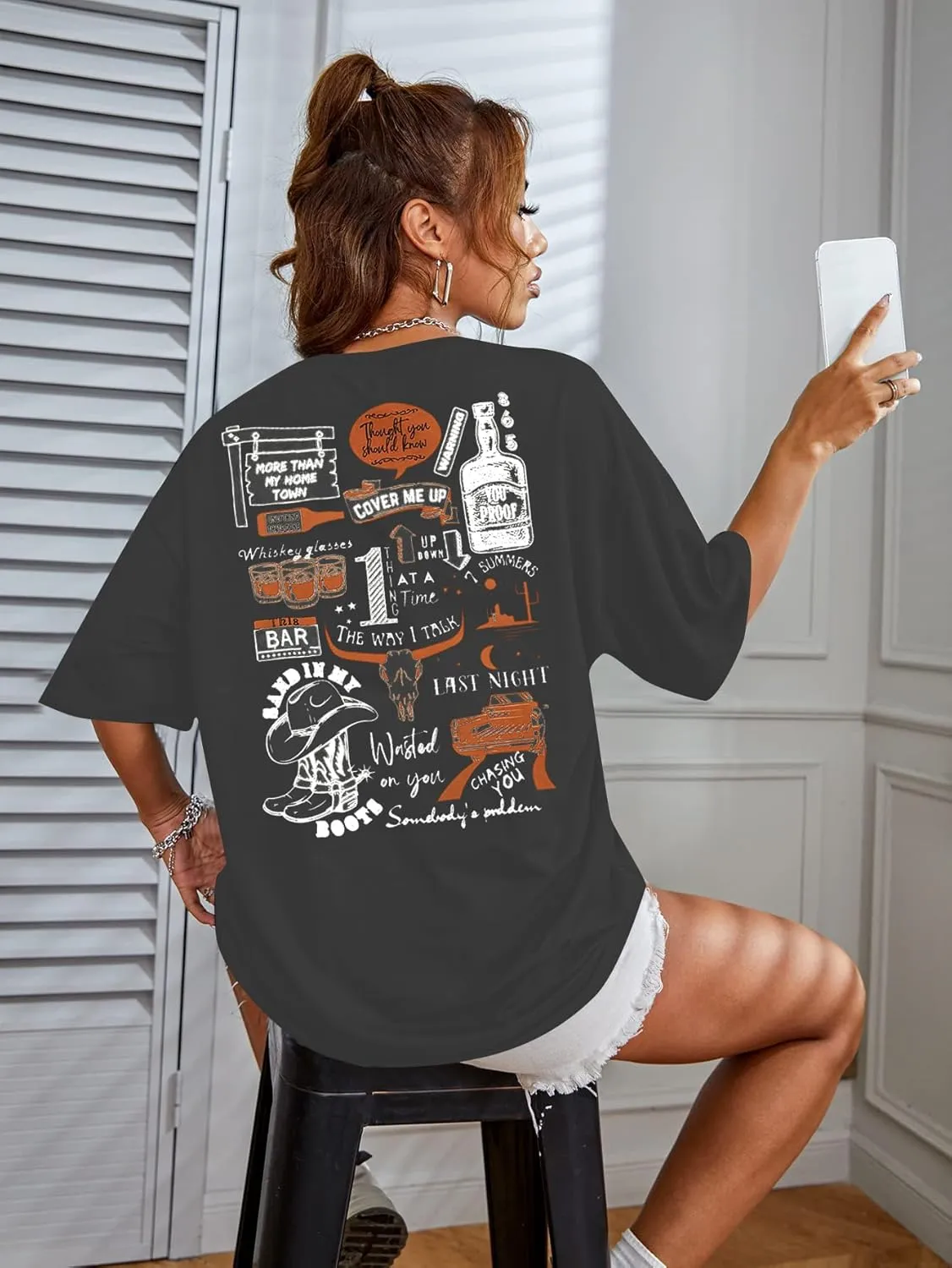 BANGELY Boho Cow Skull Women Country Music T-Shirt Vintage Western Rodeo Graphic Tee 80 90s Music Lover Short Sleeve Top