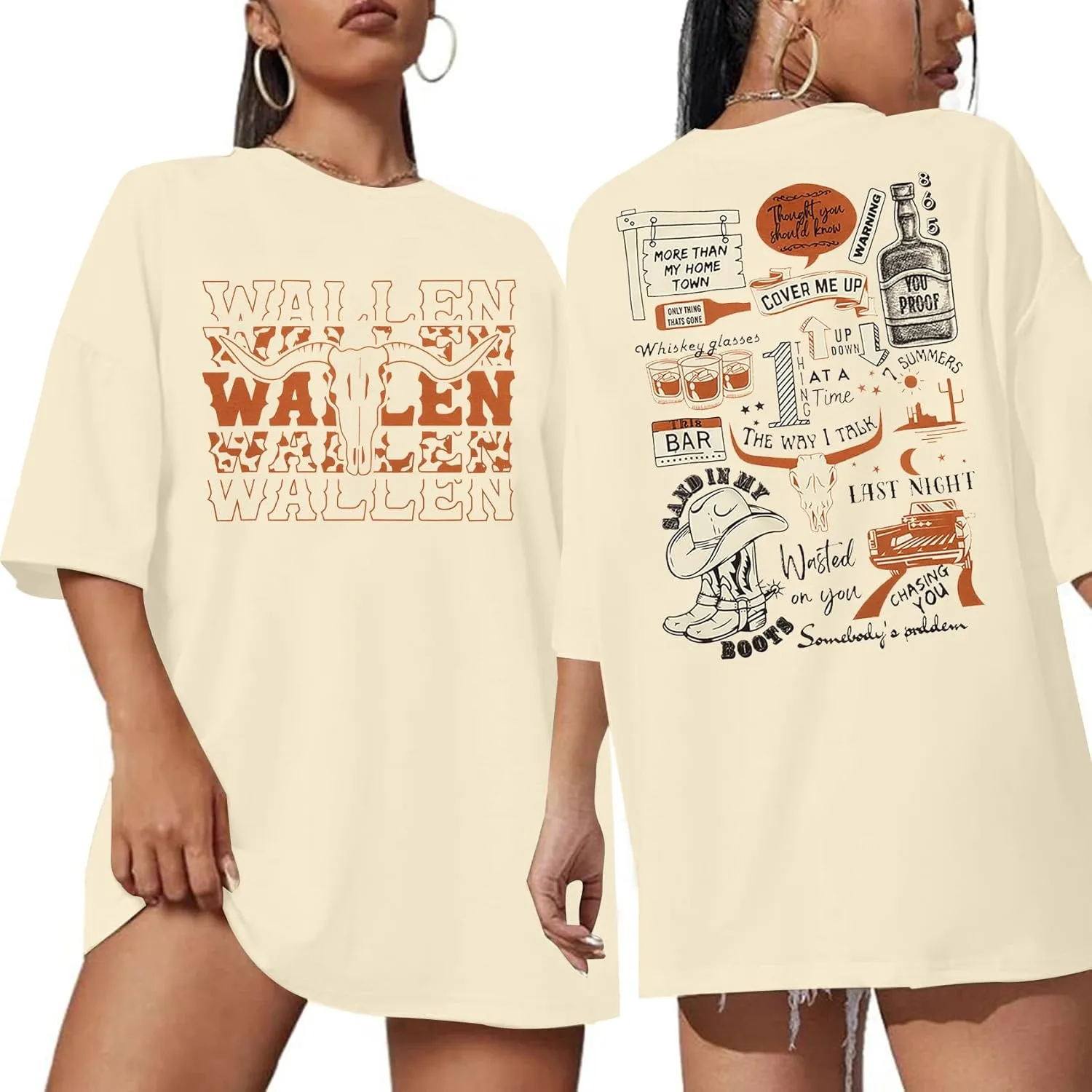 BANGELY Boho Cow Skull Women Country Music T-Shirt Vintage Western Rodeo Graphic Tee 80 90s Music Lover Short Sleeve Top
