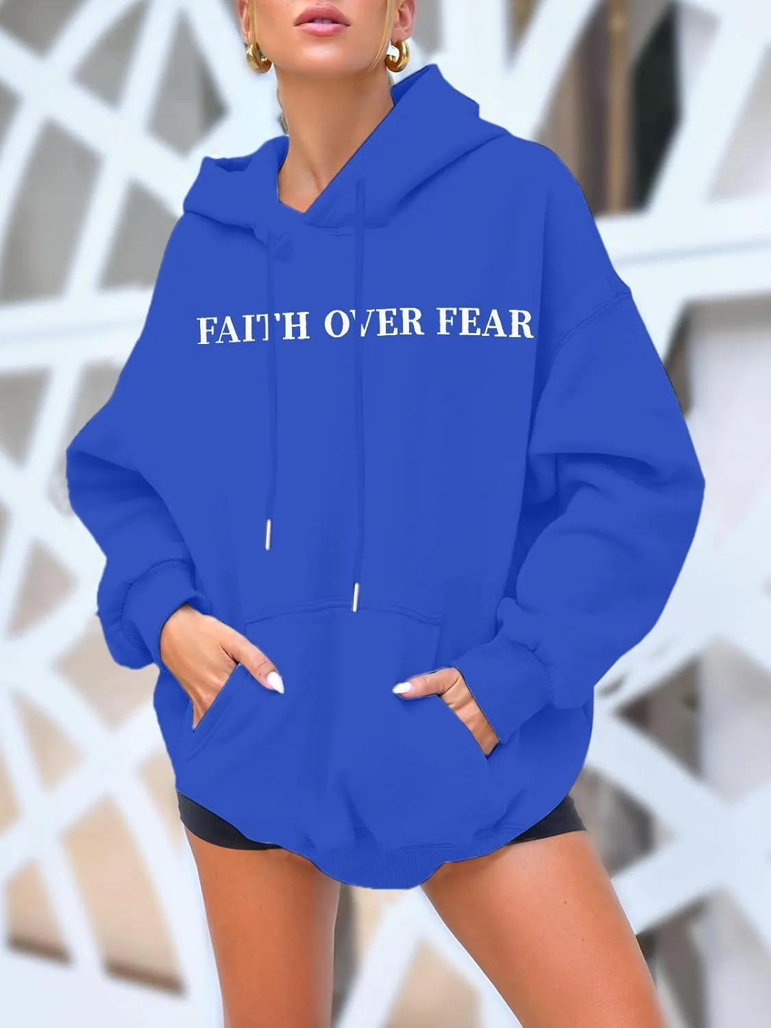 BANGELY Faith Over Fear Hoodie Women Christian Sweatshirt Graphic Christian Religious Sayings Sweater Bible Pullover Tops