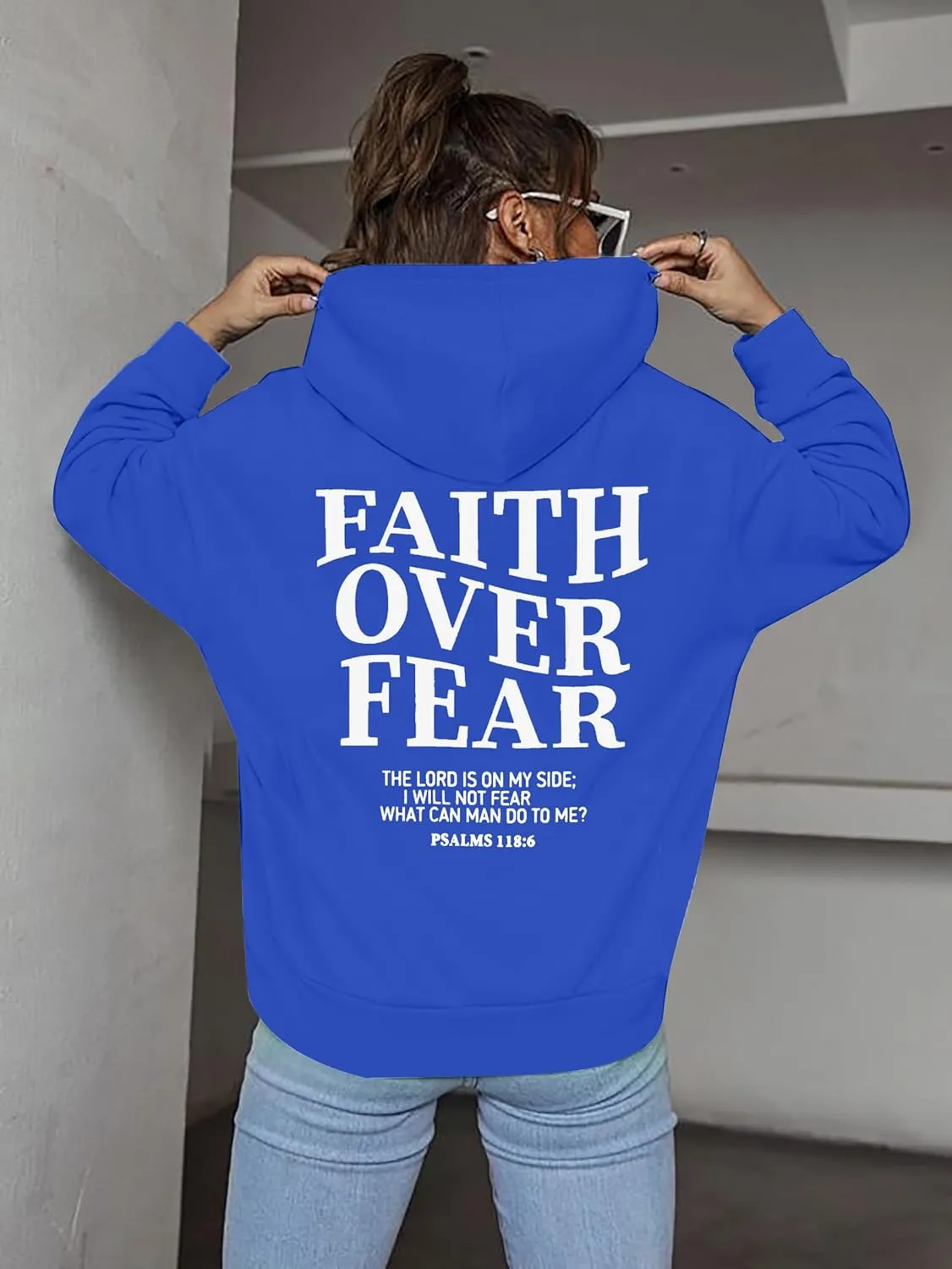 BANGELY Faith Over Fear Hoodie Women Christian Sweatshirt Graphic Christian Religious Sayings Sweater Bible Pullover Tops