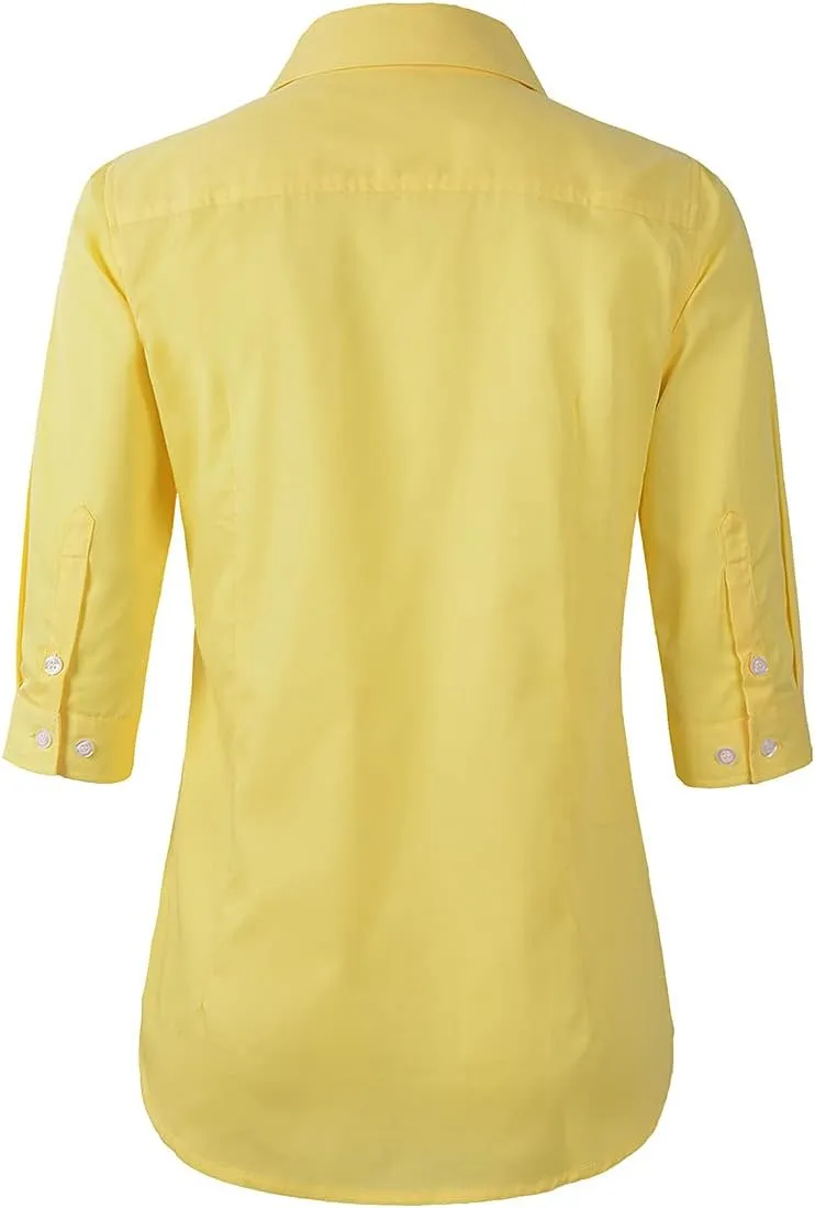Beninos Women's 3/4 Sleeve Formal Work Wear White Button Down Shirt