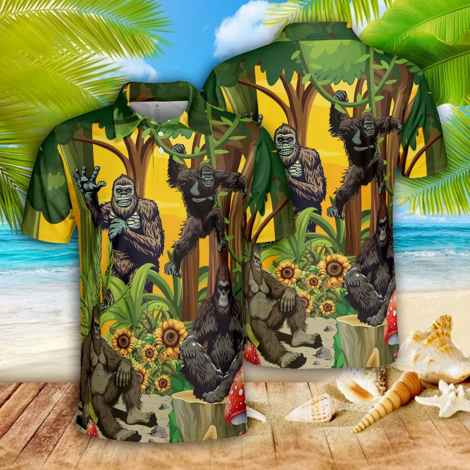 Bigfoots Polo Shirts for Men - Bigfoots Lovers Stylish Mens Goft Shirt Casual Short Sleeve Button Down Outfit Set 60